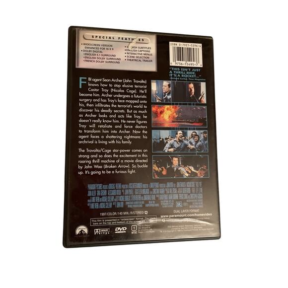 Face/Off (DVD, 1997) Travolta/Cage Action and Adventure intense action sequences - Picture 3 of 6